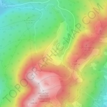 Topografische Karte Alpe Schnitzlertal, Höhe, Relief