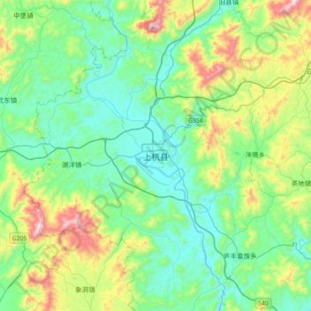 Topografische Karte 上杭县, Höhe, Relief