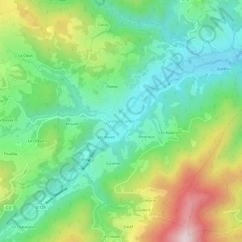 Topografische Karte Villevocance, Höhe, Relief