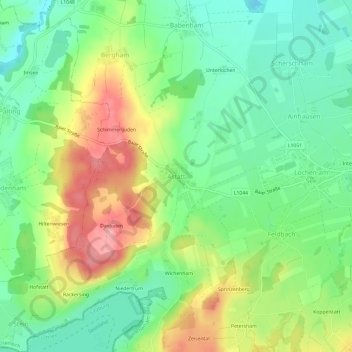 Topografische Karte Astätt, Höhe, Relief