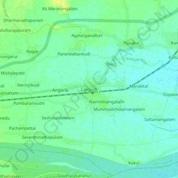 Topografische Karte Lalgudi, Höhe, Relief