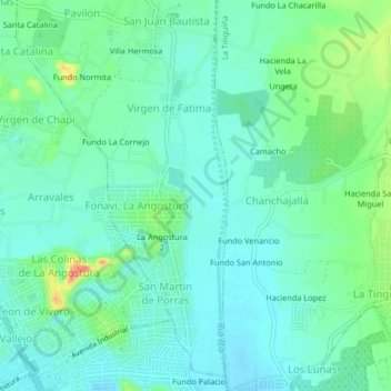Topografische Karte Valle, Höhe, Relief