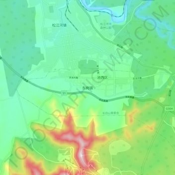 Topografische Karte 东岗镇, Höhe, Relief