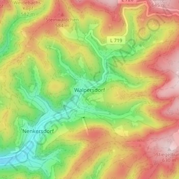Topografische Karte Walpersdorf, Höhe, Relief