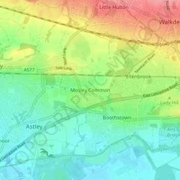 Topografische Karte Mosley Common, Höhe, Relief