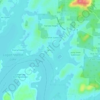 Topografische Karte Harmon, Höhe, Relief