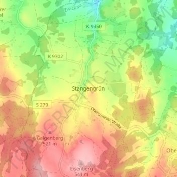 Topografische Karte Stangengrün, Höhe, Relief