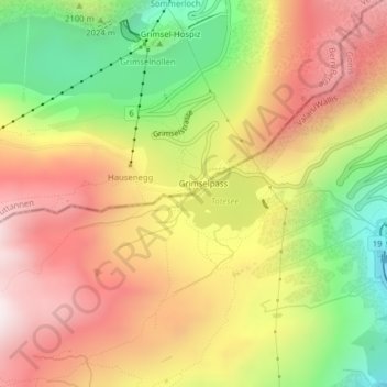 Topografische Karte Grimselpass, Höhe, Relief