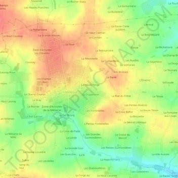 Topografische Karte Le Chene Poitou, Höhe, Relief