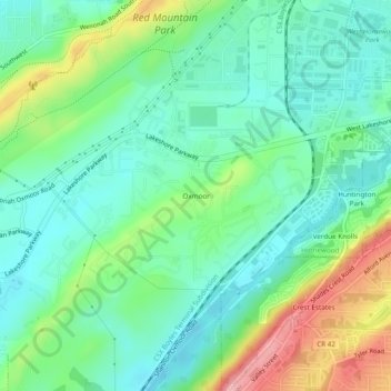 Topografische Karte Oxmoor, Höhe, Relief