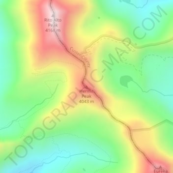 Topografische Karte Hermit Peak, Höhe, Relief
