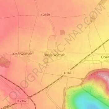 Topografische Karte Niederwünsch, Höhe, Relief