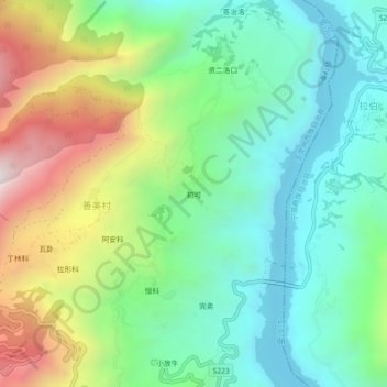 Topografische Karte 初可, Höhe, Relief