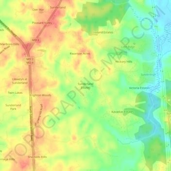 Topografische Karte Sunderland Estates, Höhe, Relief