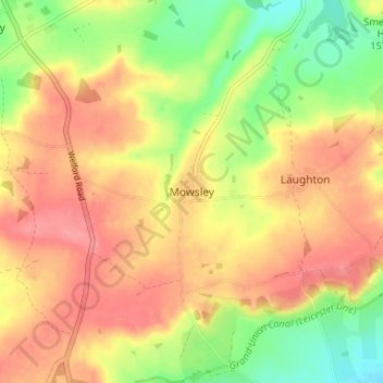 Topografische Karte Mowsley, Höhe, Relief