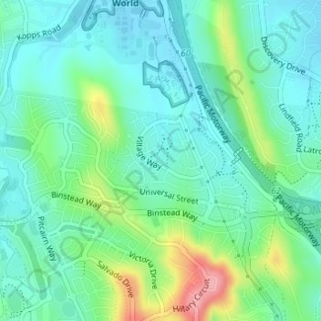 Topografische Karte Studio Village, Höhe, Relief