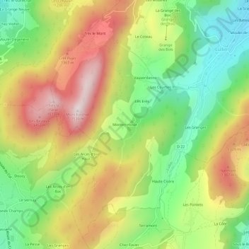 Topografische Karte Monterrebout, Höhe, Relief