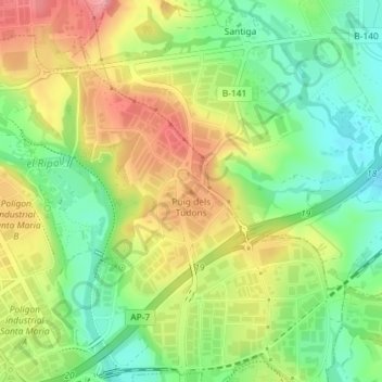 Topografische Karte Puig dels Tudons, Höhe, Relief