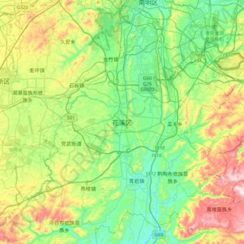 Topografische Karte 花溪区, Höhe, Relief