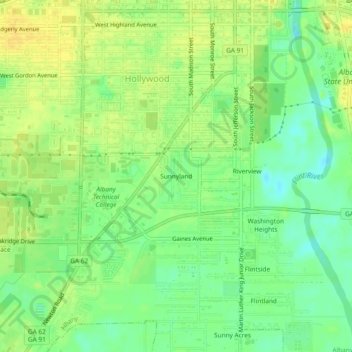 Topografische Karte Sunnyland, Höhe, Relief