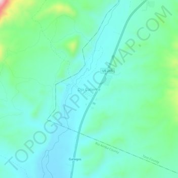 Topografische Karte Ojo Caliente, Höhe, Relief