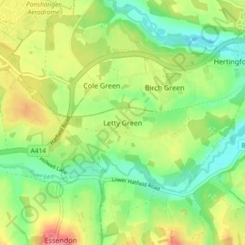 Topografische Karte Letty Green, Höhe, Relief