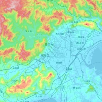 Topografische Karte 荔城区, Höhe, Relief