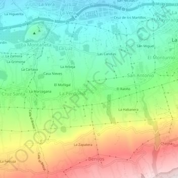 Topografische Karte El Calvario, Höhe, Relief