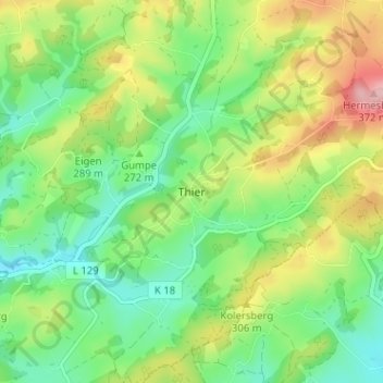 Topografische Karte Thier, Höhe, Relief