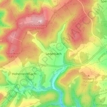 Topografische Karte Lederbach, Höhe, Relief