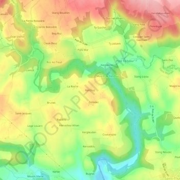 Topografische Karte Kerchuz, Höhe, Relief