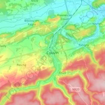Topografische Karte Couvin, Höhe, Relief