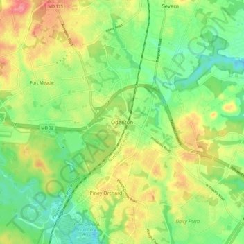 Topografische Karte Odenton, Höhe, Relief