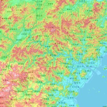 Topografische Karte 青田县, Höhe, Relief