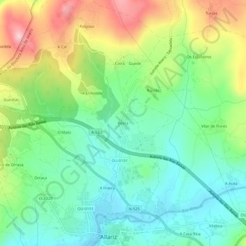 Topografische Karte Roiriz, Höhe, Relief