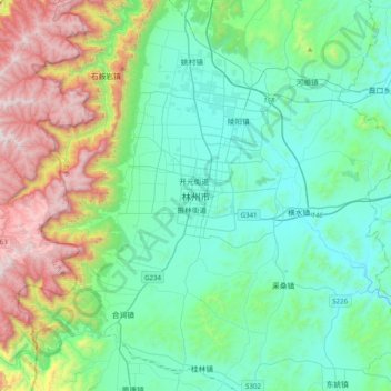 Topografische Karte 林州市, Höhe, Relief
