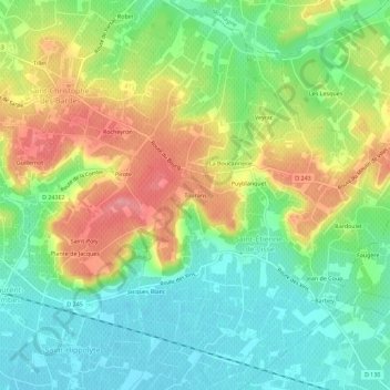 Topografische Karte Tourans, Höhe, Relief