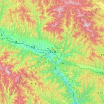 Topografische Karte 丹凤县, Höhe, Relief