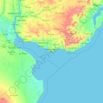 Topografische Karte Montevideo, Höhe, Relief