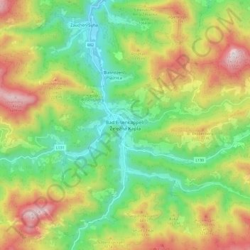 Topografische Karte Bad Eisenkappel, Höhe, Relief