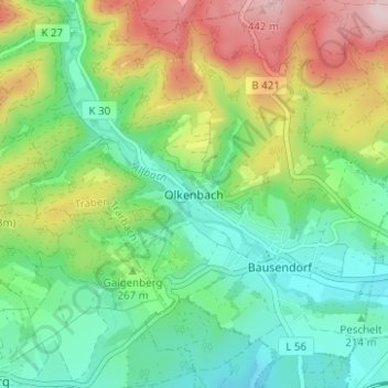 Topografische Karte Olkenbach, Höhe, Relief