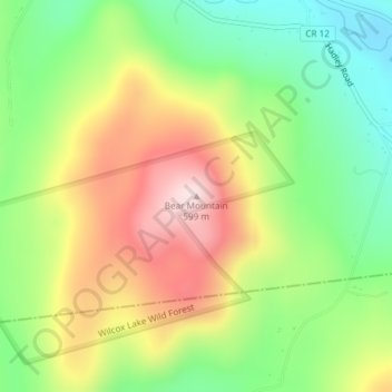 Topografische Karte Bear Mountain, Höhe, Relief