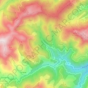 Topografische Karte Le Cros, Höhe, Relief