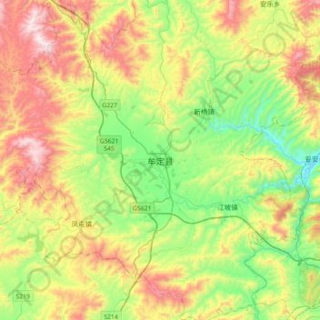 Topografische Karte 牟定县, Höhe, Relief