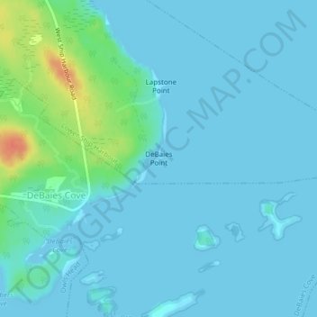 Topografische Karte DeBaies Point, Höhe, Relief