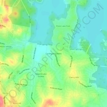Topografische Karte Castlegate Estates, Höhe, Relief