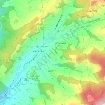 Topografische Karte Muhlern, Höhe, Relief