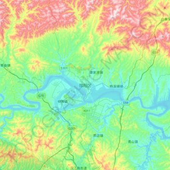 Topografische Karte 郧阳区, Höhe, Relief