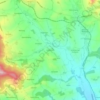 Topografische Karte Achleithen, Höhe, Relief