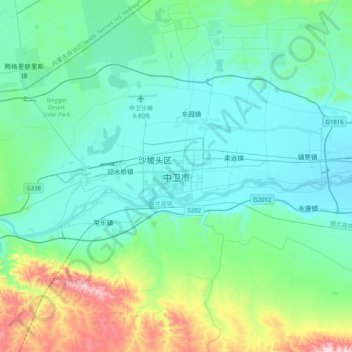 Topografische Karte 中卫市, Höhe, Relief